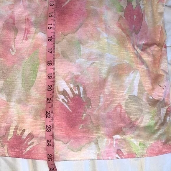 Alfred Dunner Womens  L Pink & Green Floral Beaded Top With Lace Neckline - Picture 6 of 7